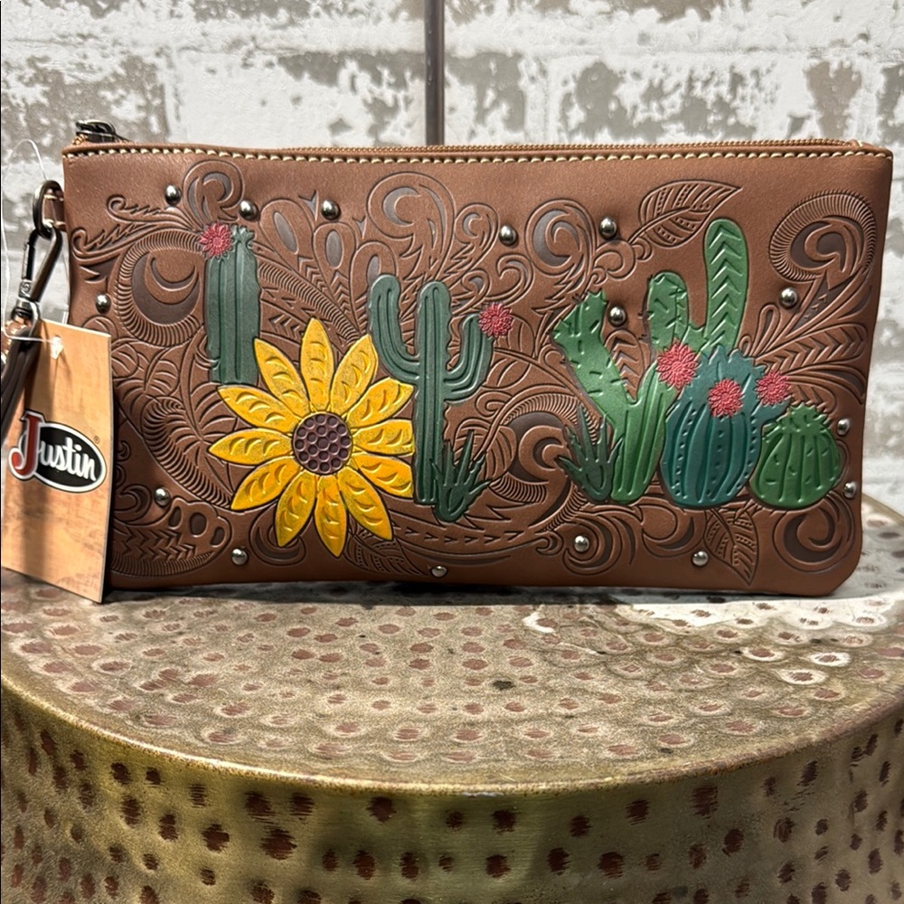 Justin Brown Embossed Cactus Wallet